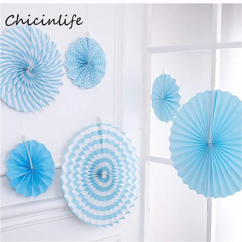 Chicinlife 6pcs Pink Blue Wheel Tissue Paper Fans Flowers Balls Table Backdrop Kids Birthday Party Decoration Baby Shower