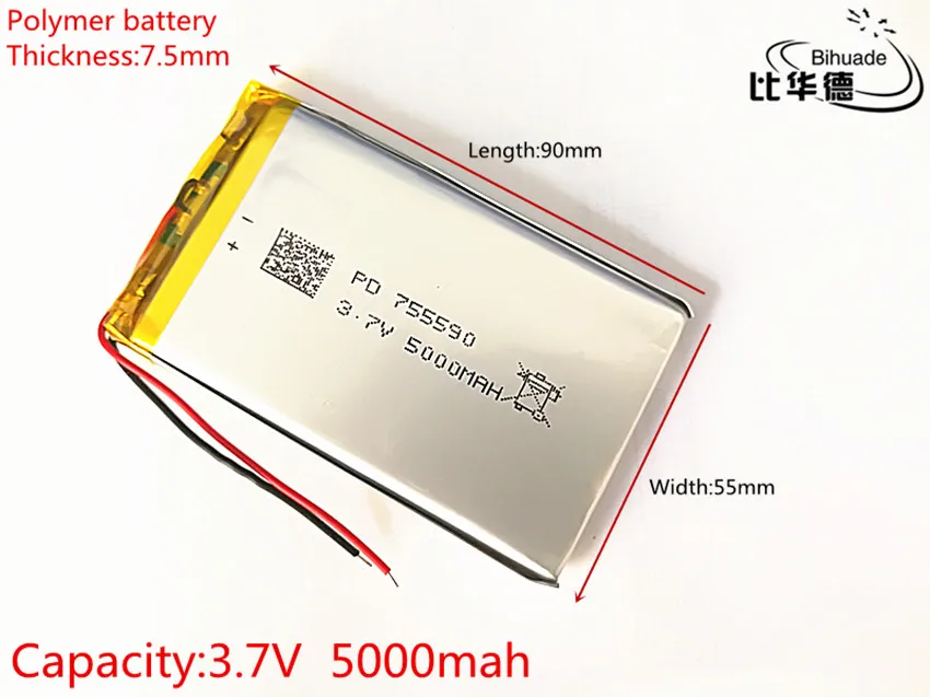 무료 배송 755590 5000mAh 리튬 이온 3.7V DIY 충전식 배터리 리튬 폴리머 백업
