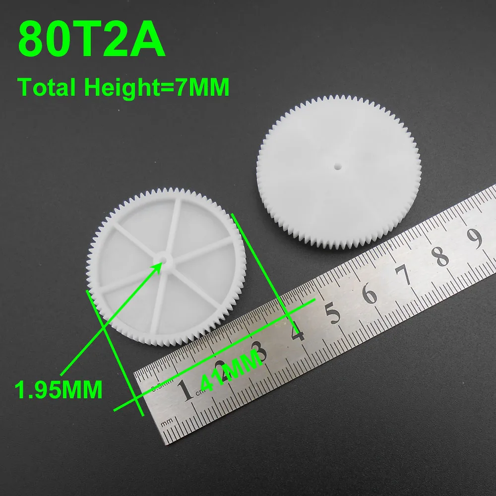 500PCS/LOT 0.5M 80T 2A Plastic Spur Gear 0.5 Modulus T=80 Aperture: 2mm 1.95MM Tight Fitting 80 Teeth 7MMX41MM Gears NEW *FD867