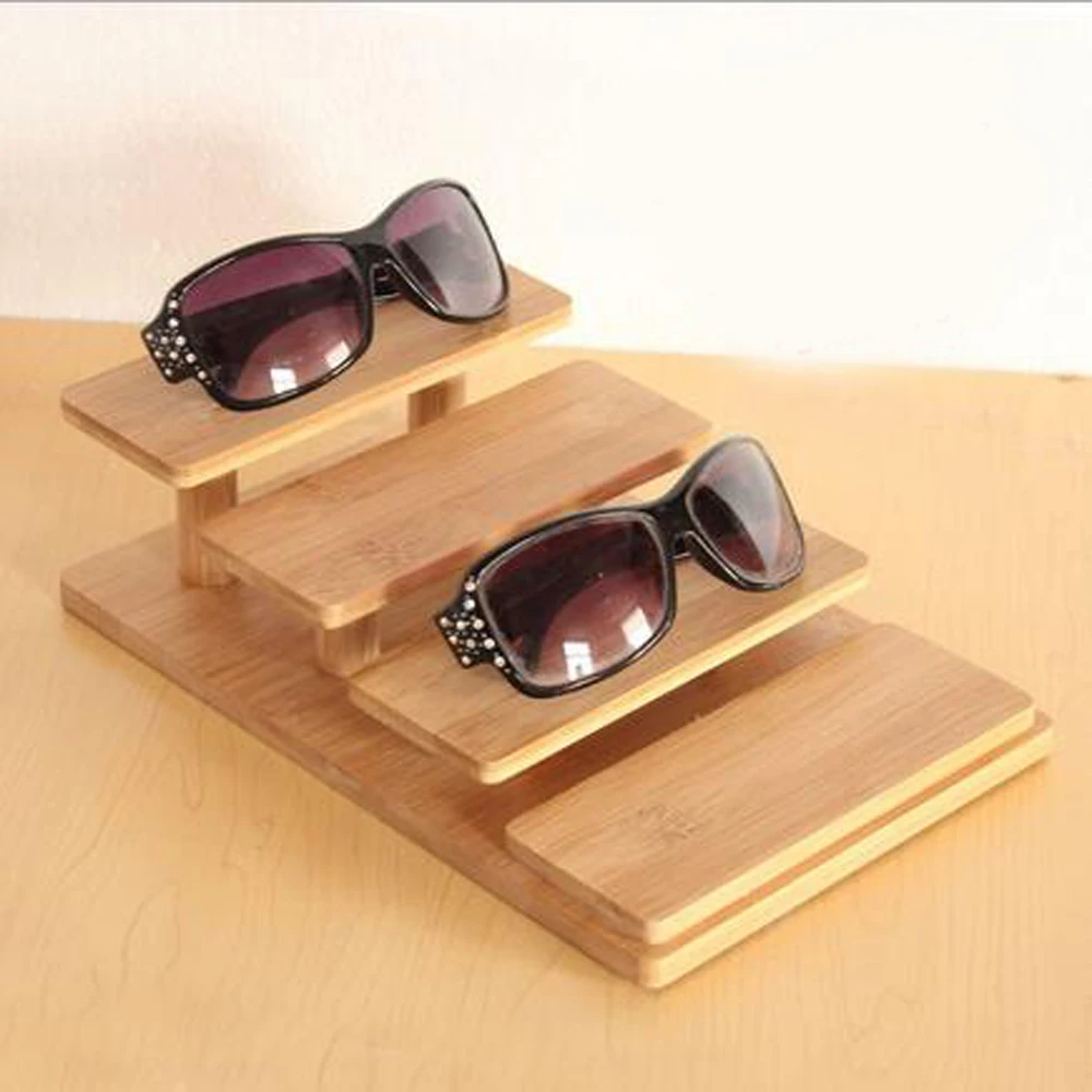 SZanbana 4-Tiers Bamboo Sunglasses Display Wooden Vertical Eyewear Organizer Glasses Display Stand Showcase Eyeglasses Holder