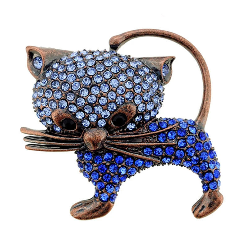 Fashion lovely Rhinestone Cat safety Pin Brooches vintage Charms Inlaid Crystal Animal Breastpin Women Punk Hat Sweater Pin