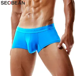 SEOBEAN 4Pcs/lot Boxers Mens Underwear Solid Colorful Male Panties Boxer Shorts Sexy Low Waist U Convex Design Men Underpants