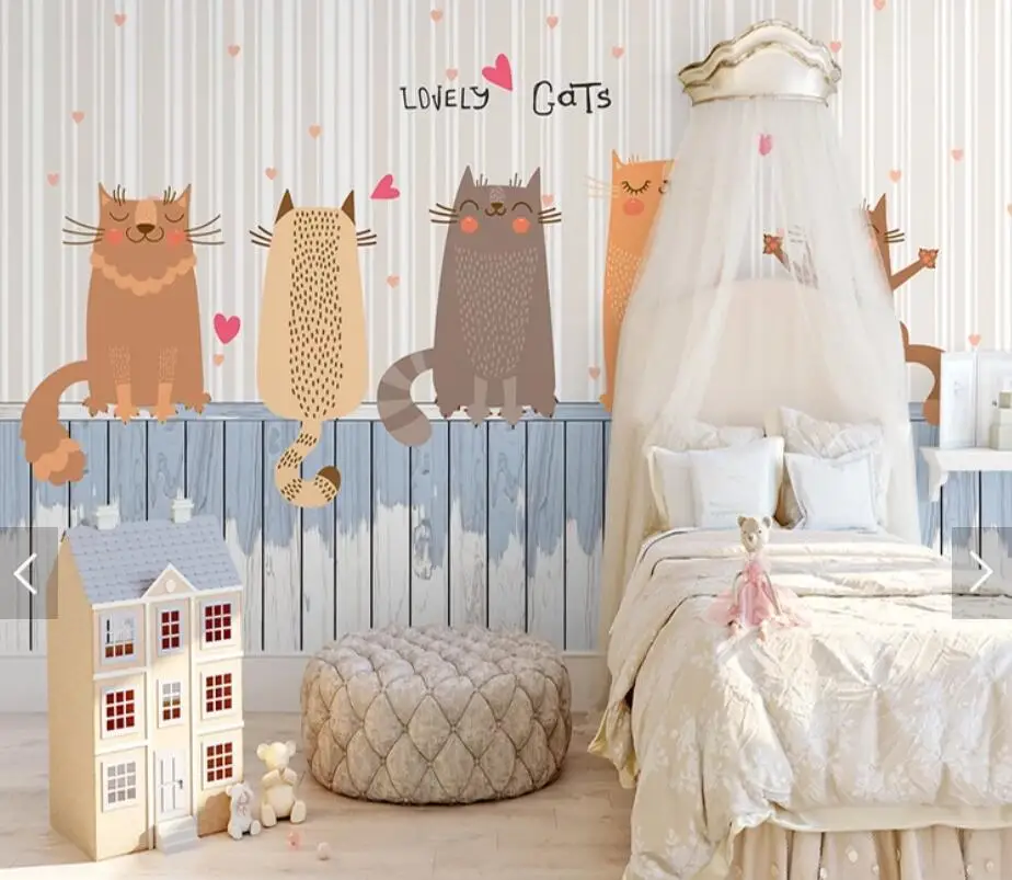 European Lovely Cats Wall Mural Photo paper for Living Room Printed  Paper Rolls Contact  3d  Murals Custom