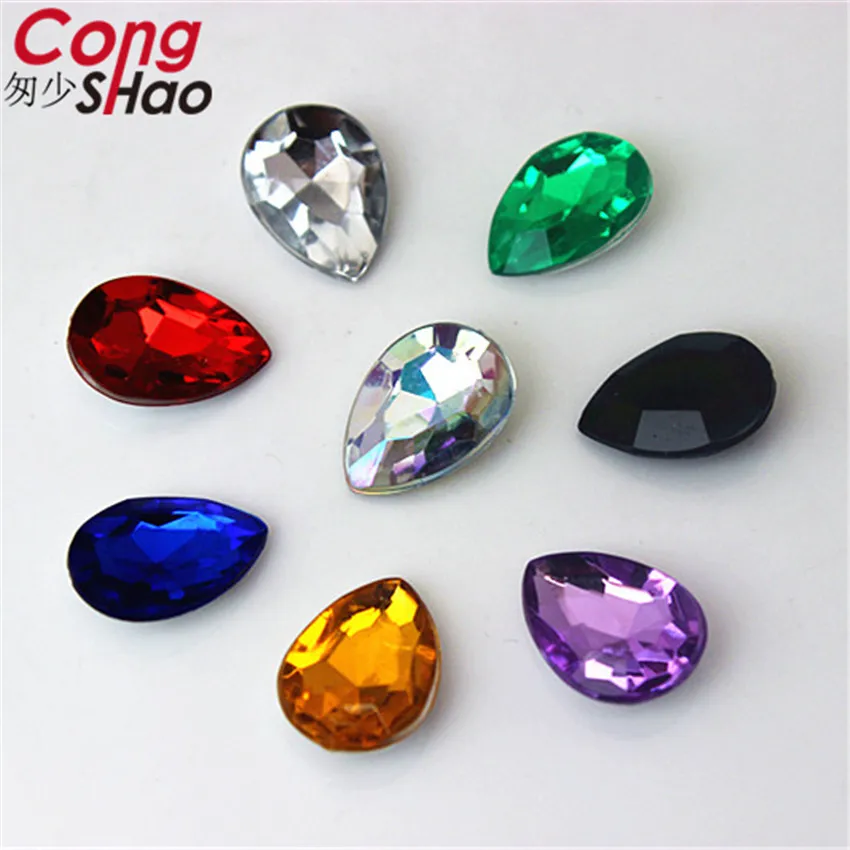 Cong Shao 100pcs 10*14mm  Water Drop Tip Bottom Acrylic Rhinestone Trim Stones And Crystals Costume Button DIY Accessories CS130