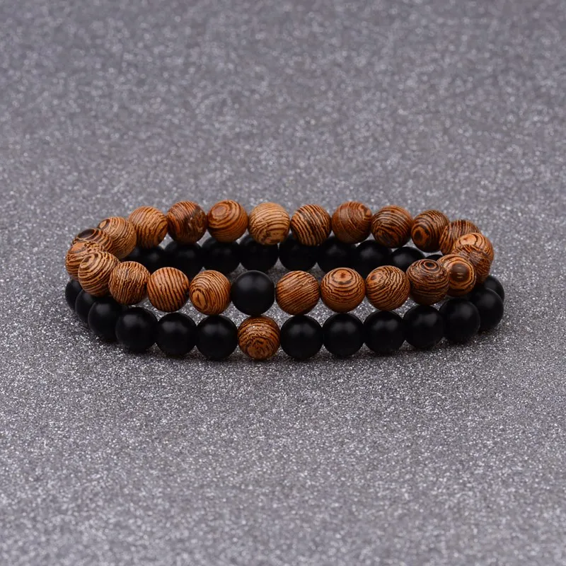 Couples Distance Bracelet Natural Wood Stone White And Black Yin Yang Beaded Bracelets For Men Women Best Friend Valentine\'s Day