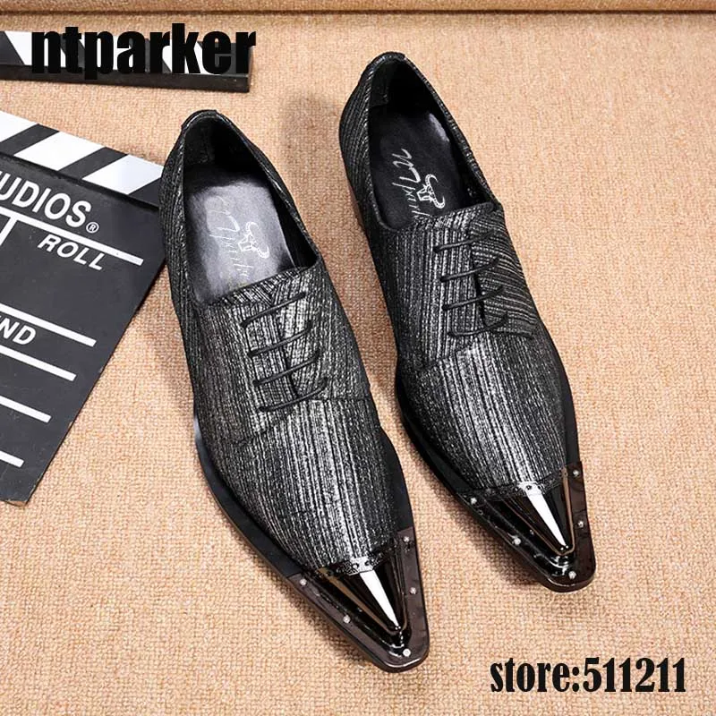 ntparker 6.5CM Italian Style Mens Dress Shoes Leather Men Oxfords Shoes Pointed Toe Handmade Luxury Men Leather Shoes Black