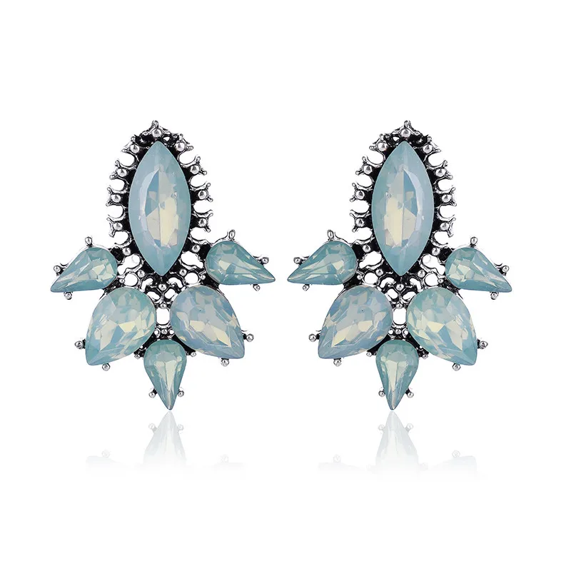 Colorful Acrylic Crystal Stone Waterdrop Stud Earrings Fashion Rhinestone Piercing Earrings Women Party Jewelry 2019 New