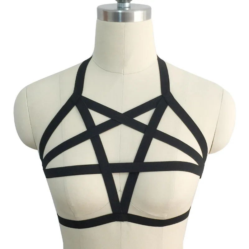 Sexy Lingerie elastica Pentagram Harness/Cage Bra/Body Cage Harness/Fetish Wear/Bondage Harness Belt 90's Goth Body O0043