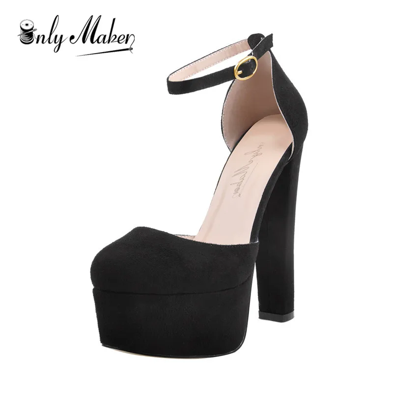 Onlymaker Women Platform Chunky High Heel Ankle Strap Pumps Round Toe Buckle Strap Party Dress Mary Jane Shoes