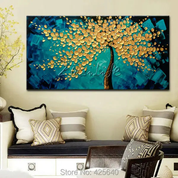 

Modern Hand Painted palette knife 3D texture Flower and Tree on Canvas Oil Painting Wall Pictures For Living Room decorative