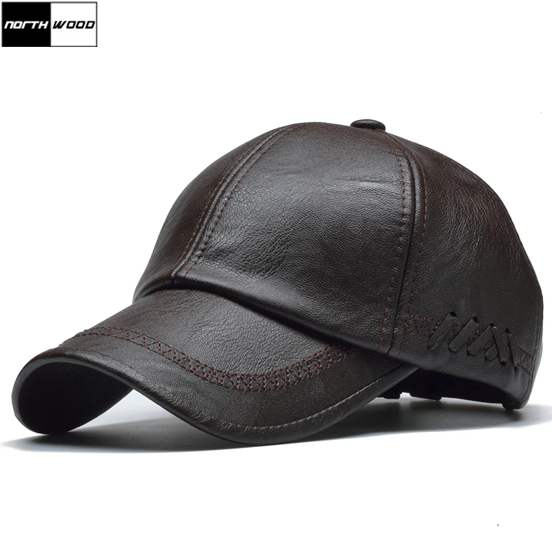 NORTHWOOD High Quality Leather Cap for Men Solid Winter Pu Leather Baseball Caps Brand Snapback Hat Bone Masculino Fitted hats