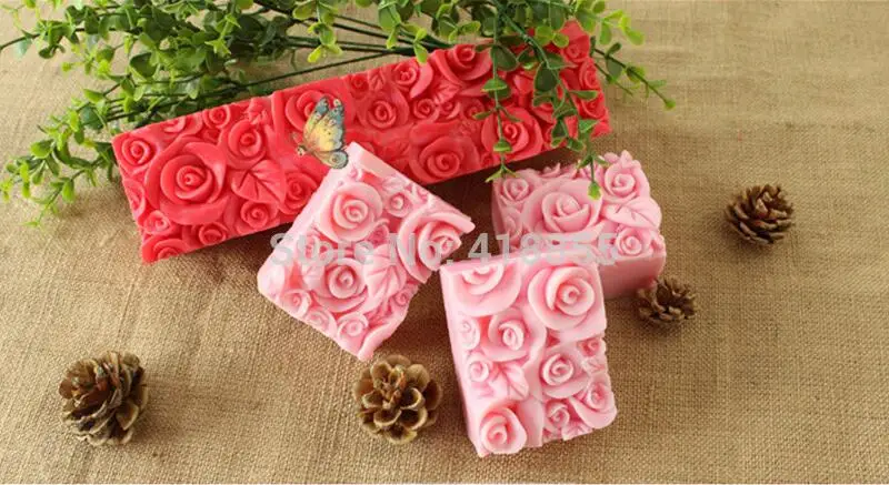 Silicone toast soap mold Valentine's Day rose flowers with leaves handmade gift decorations handicraft silica gel soap molds