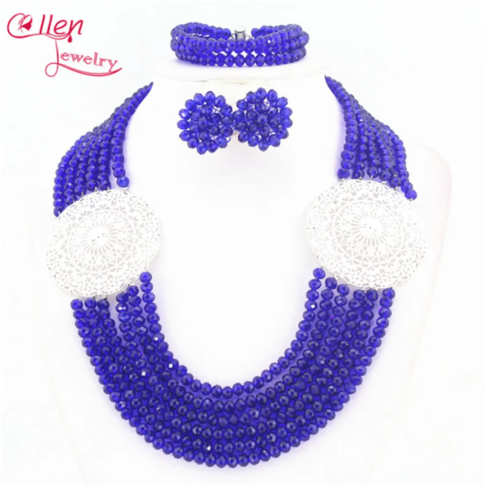 

2019 Luxury African Beads Jewelry Set Nigerian wedding bridal dubai Crystal Beads women statement Necklace/Earrings Set W5762