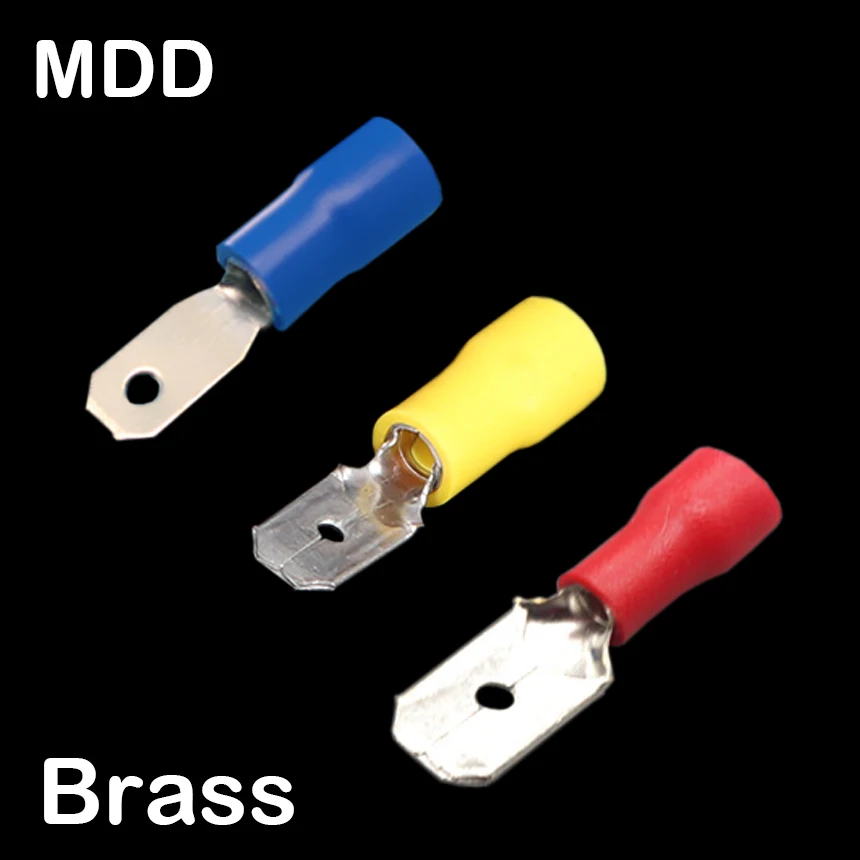 MDD5.5-250 MDD5.5-375 Brass Blue Yellow Red Male Disconnect Pre-Insulating Connector Lug Spade Crimp Terminal