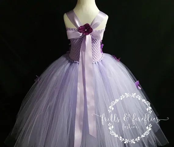 POSH DREAM Lavender and Plum Flower Girl Dress for Little Flower Bridesmaid Girls Wedding Dress Princess Wedding Formal Dress