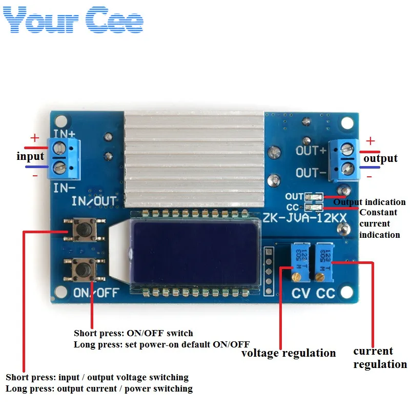 12A 160W DC-DC Adjustable Step Down Buck Power Supply Module Digital LCD Display Constant Voltage Current ZK-JVA-12KX