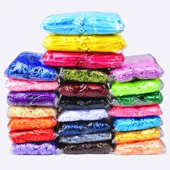 Sacs à bijoux en Organza, 24 couleurs, 100 pièces/lot, sacs cadeaux pour emballage de bijoux, pochettes de rangement pour cadeaux de mariage, pochettes à cordon, vente en gros