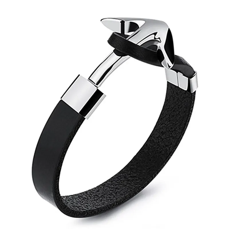 

XiongHang Fashion White Stainless Steel Hook Charm Magnet Bracelets & Bangles For Men Black Leather Bracelet Male