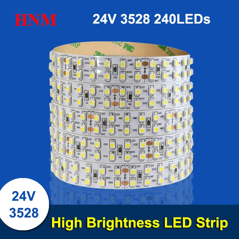 24V 240LEDs SMD 3528 LED Strip Light Double Rows White PCB Flexible Tape TV LED Light 5M/roll Red Blue Green Yellow white etc.