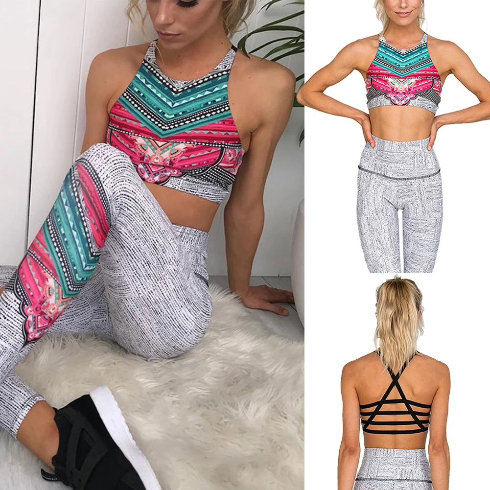 New Women's Digital Printing Yoga Wear Suit Fitness Running Sportswear Yoga Wear Body Shaping Tights