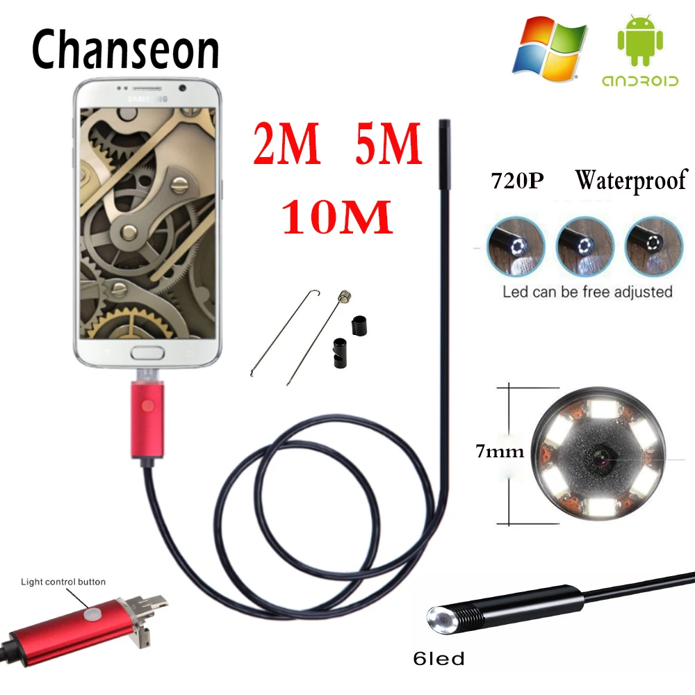 Endoscope 7mm HD 2m 5m 10m USB Android 2 in 1 Adapter Inspection Tube Phone Endoscopio Camera OTG IP67 Waterproof Endoskop