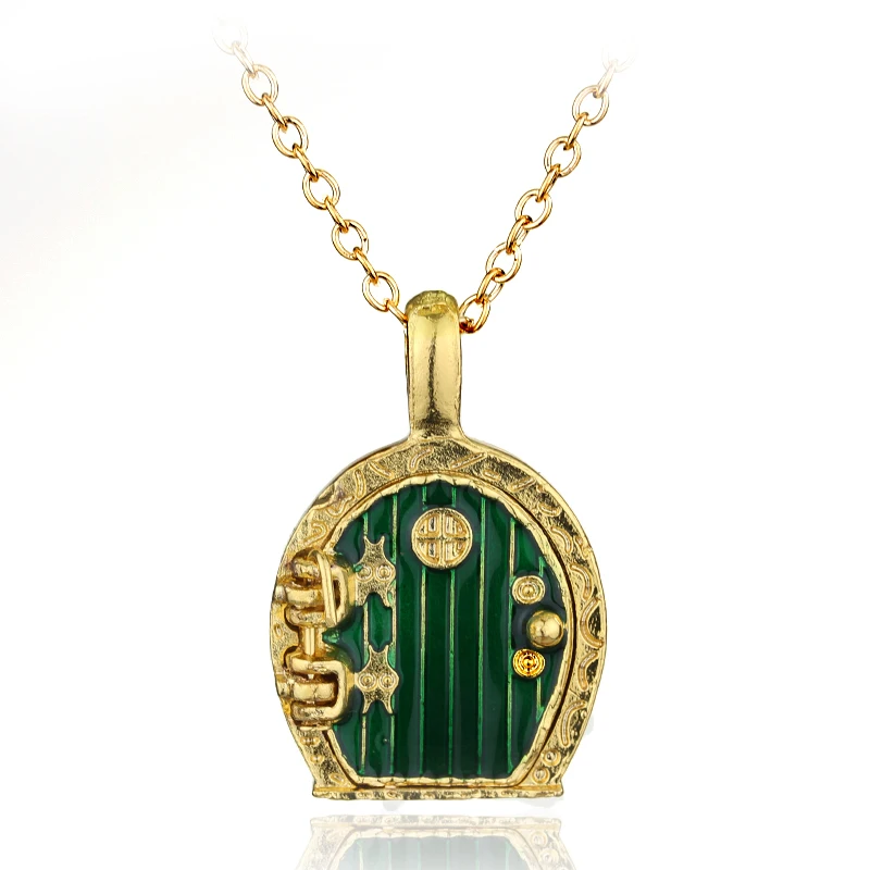 Vintage Jewelry Charm Green Door Locket Pendant Necklace For Men And Women Gift maxi plated gold statement necklace