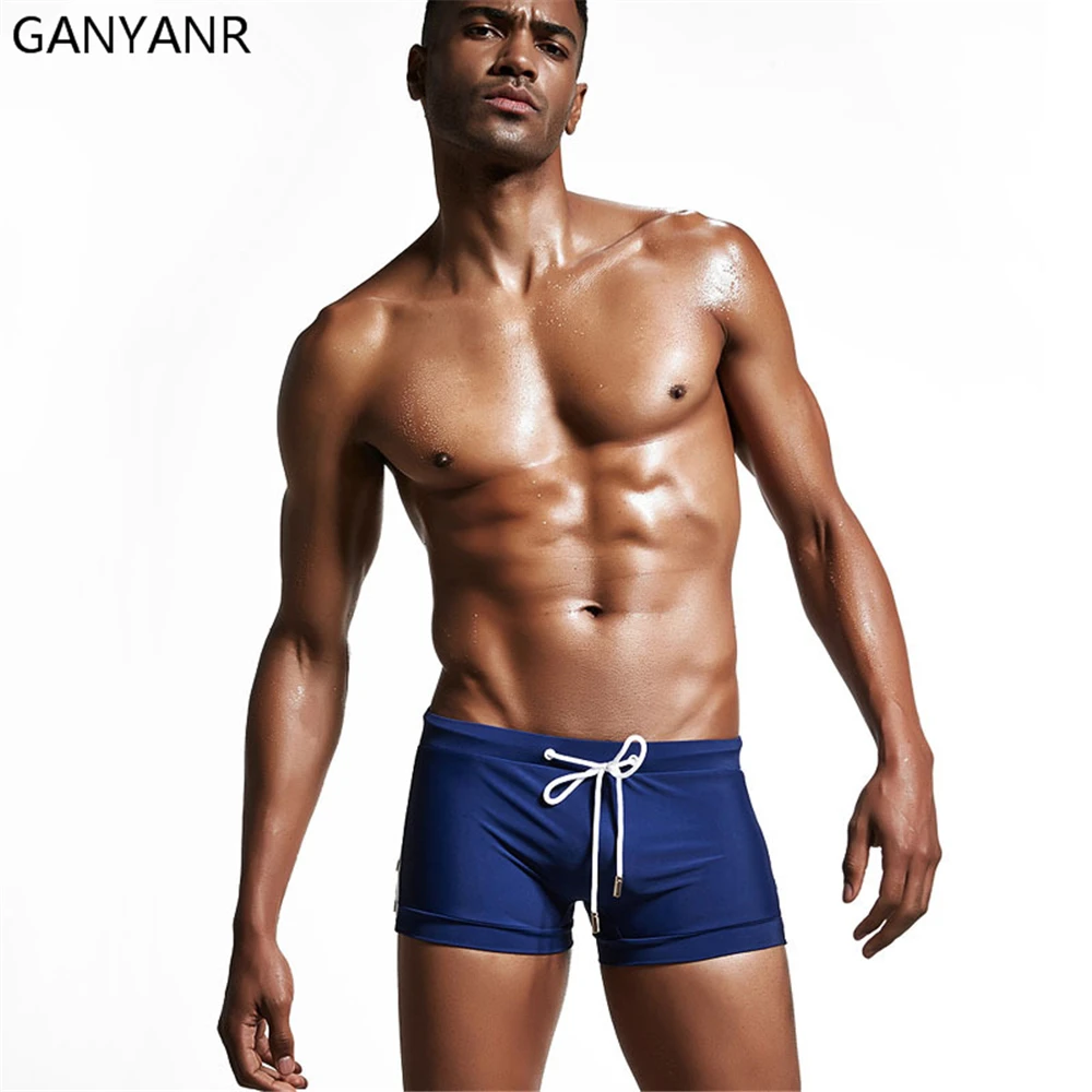 

GANYANR Brand Mens Swimming Trunks Sunga Swimwear Swimsuit Bathing Suit Beach Shorts Boxer Racing Competition Nylon Sexy Gay