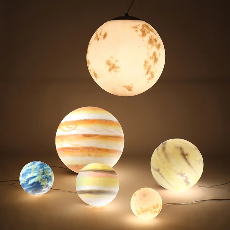 LED Planet hanging lamp Kids room Bedroom Nursery Children room LED moon globe light fixtures Indoor house lustre suspension