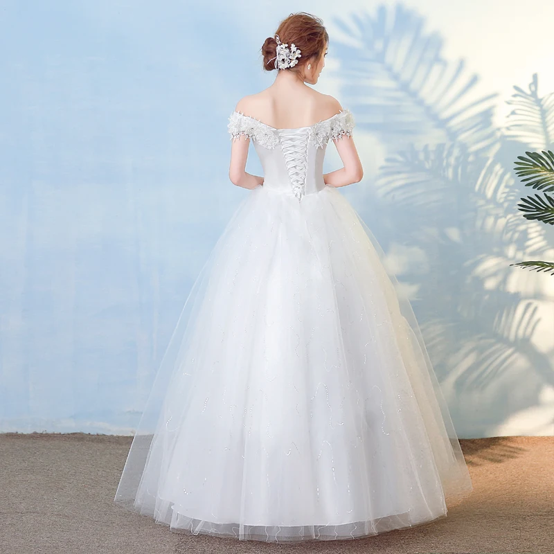 Robe de Mariée Élégante en Dentelle Blanche, Simple, avec Fleurs Appliquées, Dos aux, Grande Taille, Bon Marché, pour Patients