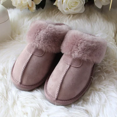 Fall and Winter 2019 Sugar-colored Sheepskin Fur Snow Slippers, Cotton Slippers, Couples Home Warm and Slip-proof wo Shoes