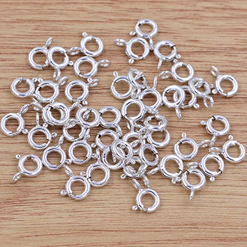 Genuine Real Pure Solid 925 Sterling Silver Round Spring Clasp Buckle With Open Ring Connector 5~10mm Jewelry Making Findings