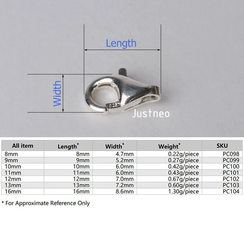 Solid 925 Sterling Silver Lobster Claw Clasp 8-16mm
