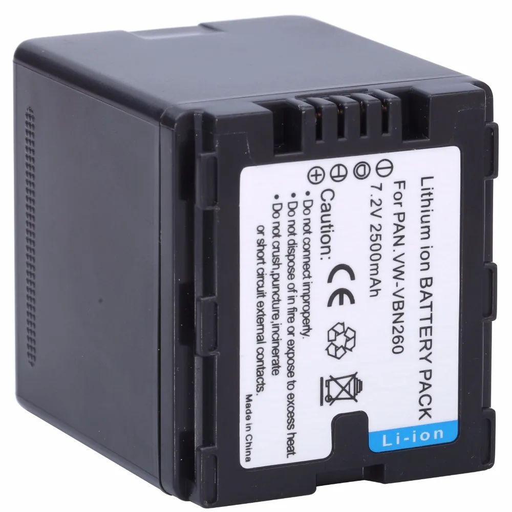 Batería de cámara VW-VBN260 VBN260 de 2500mAh, cargador y adaptador de enchufe para PANASONIC VBN130, VW-VBN390, HC, X920M, TM900, SD800, HS900, SD900