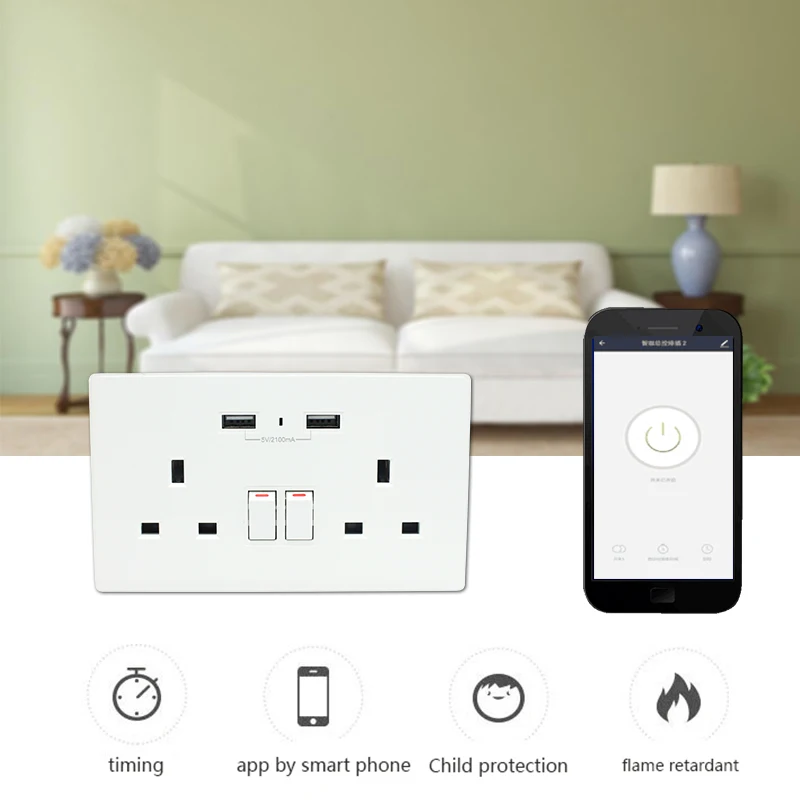 Smart Life (Tuya) WIFI  remote control wall socket UK standard compatible with Alexa and Google home for Smart home