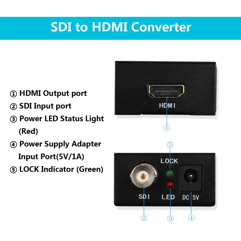 Wiistar SDI Converter BNC SDI to HDMI Audio Video Converter  Adapter Support HD 3G SDI Full HD 1080P High Quality