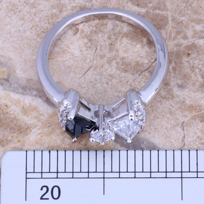 Jolly Black Cubic Zirconia White CZ Silver Plated Fashion Ring Size 5 / 6 / 7 / 8 E151