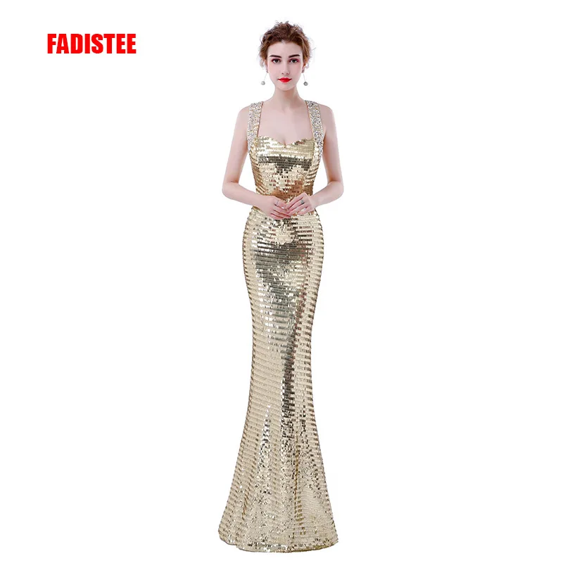 

FADISTEE new design elegant evening dresses sequins formal party dress vestidos de festa lace-up bling mermaid long gown