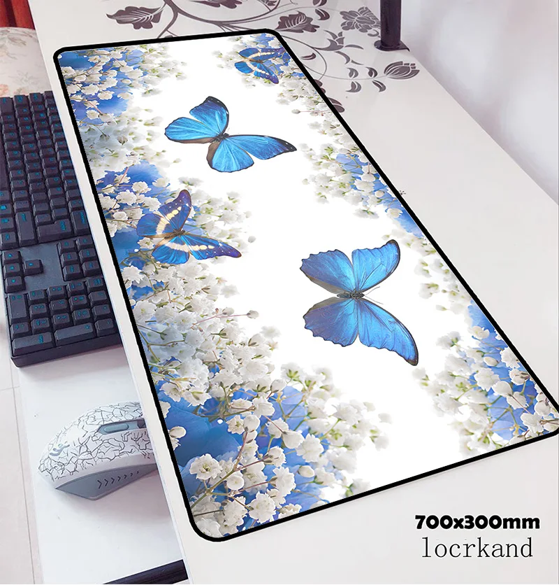 beautiful Flower Big promotion Cool New Butterfly Keyboard Gaming Mouse Pads High-end Size for 700x300x2mm Rubber Mouse mats