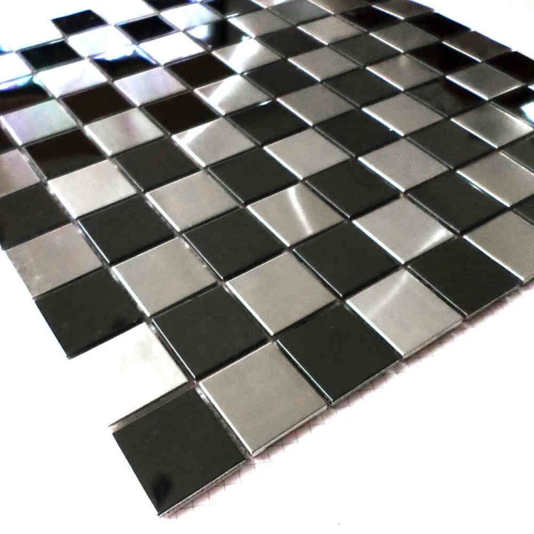 30mm square silver mixed black chess board stainless steel metal tiles for kitchen backsplash wall mosaic tiles HME8101