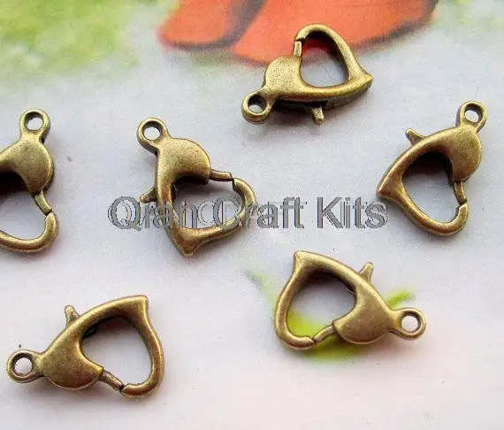 200pcs Heart Lobster Clasp 12mm Mix Color Over Zinc Alloy Silver,Brass or Gold Tone Lead and Nickle Free You Pick Color