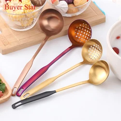 1PCS Long Handle Matt Blue Spoons Set Stainless Steel Gold Soup Ladle Spoon Colander Set High Quality Soup Spoons Kitchen Tools