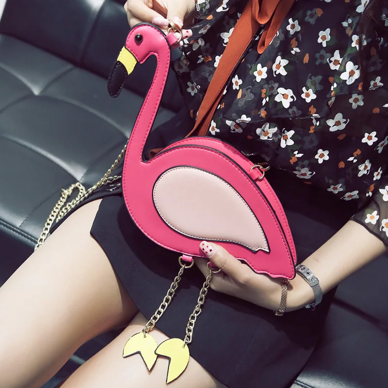 Moda Pu skórzany haft w kształcie flaminga codzienna torebka z łańcuszkiem damska torba na ramię torebka damska mini torba typu crossbody