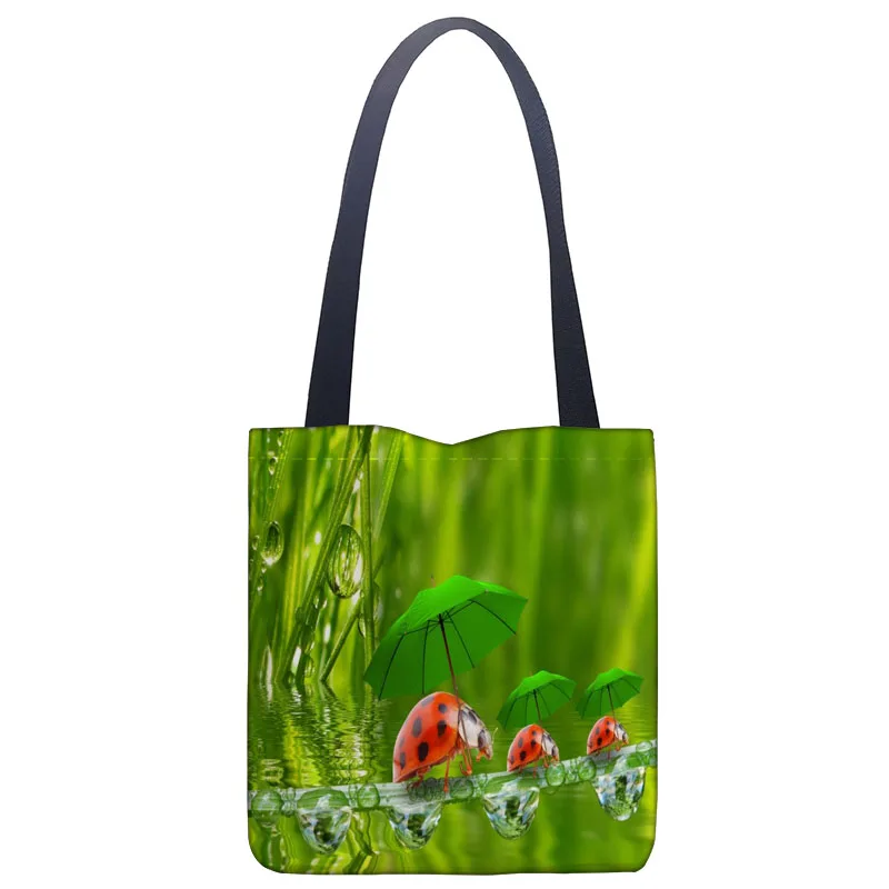 

Custom Ladybugs Handbag Print Canvas Fabric Tote Bag Customized Eco Bags Single Shoulder Bag Custom Made Shopping Bags