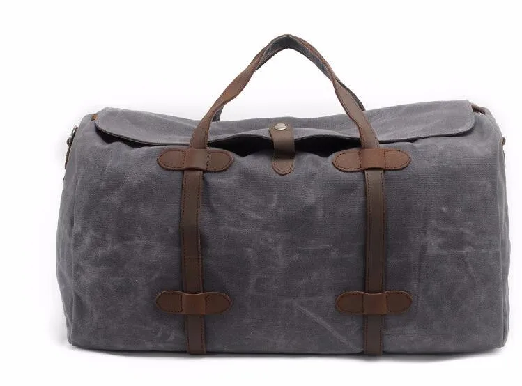 Vintage Leather + Waxed Canvas Luggage bag Men Travel Bags Carry on Large Duffel Bags shoulder Weekend bag Overnight Big tote