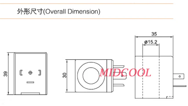electric solenoid valve coil 3 plug type 24v dc inside diameter 15mm high 39mm