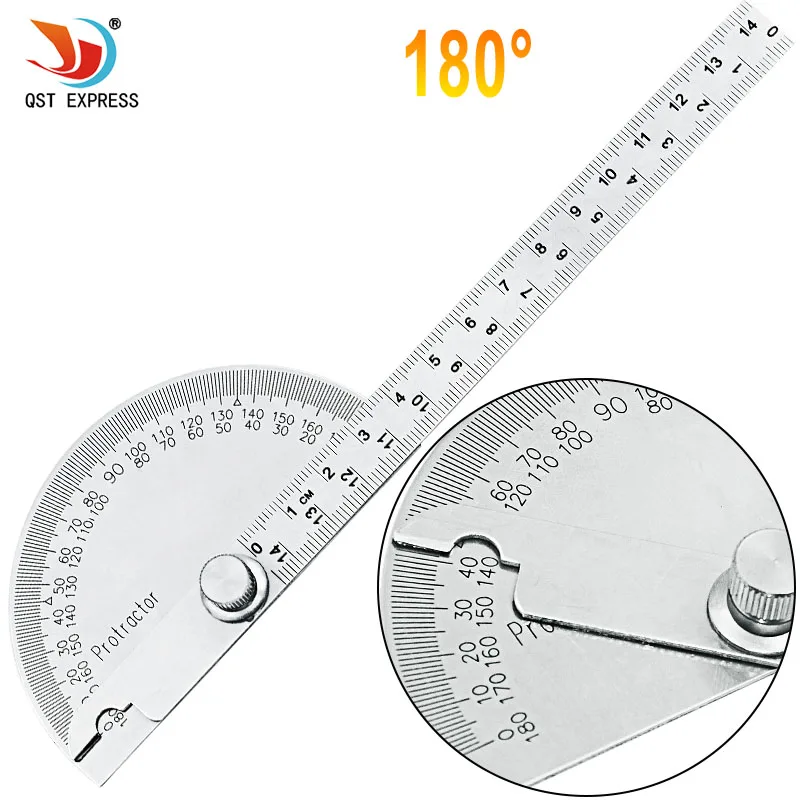 Rapporteur en acier inoxydable règle rotative 180 degrés, 197x53x14mm, pour outil de mesure du bois, 1 pièce