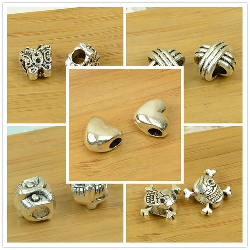 

big hole bead skull/heart/owl/dog/butterfly/dolphin/cross/apple/panda/elephant shape diy alloy jewelry findings accessories hot