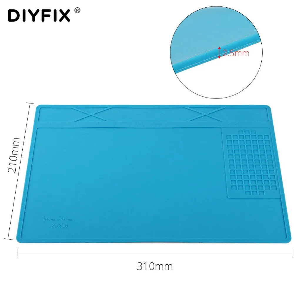 DIYFIX 31x21cm لوحة عزل حراري من السيليكون حصيرة مكتبية منصة صيانة لمحطة إصلاح لحام بغا مع موقف المسمار