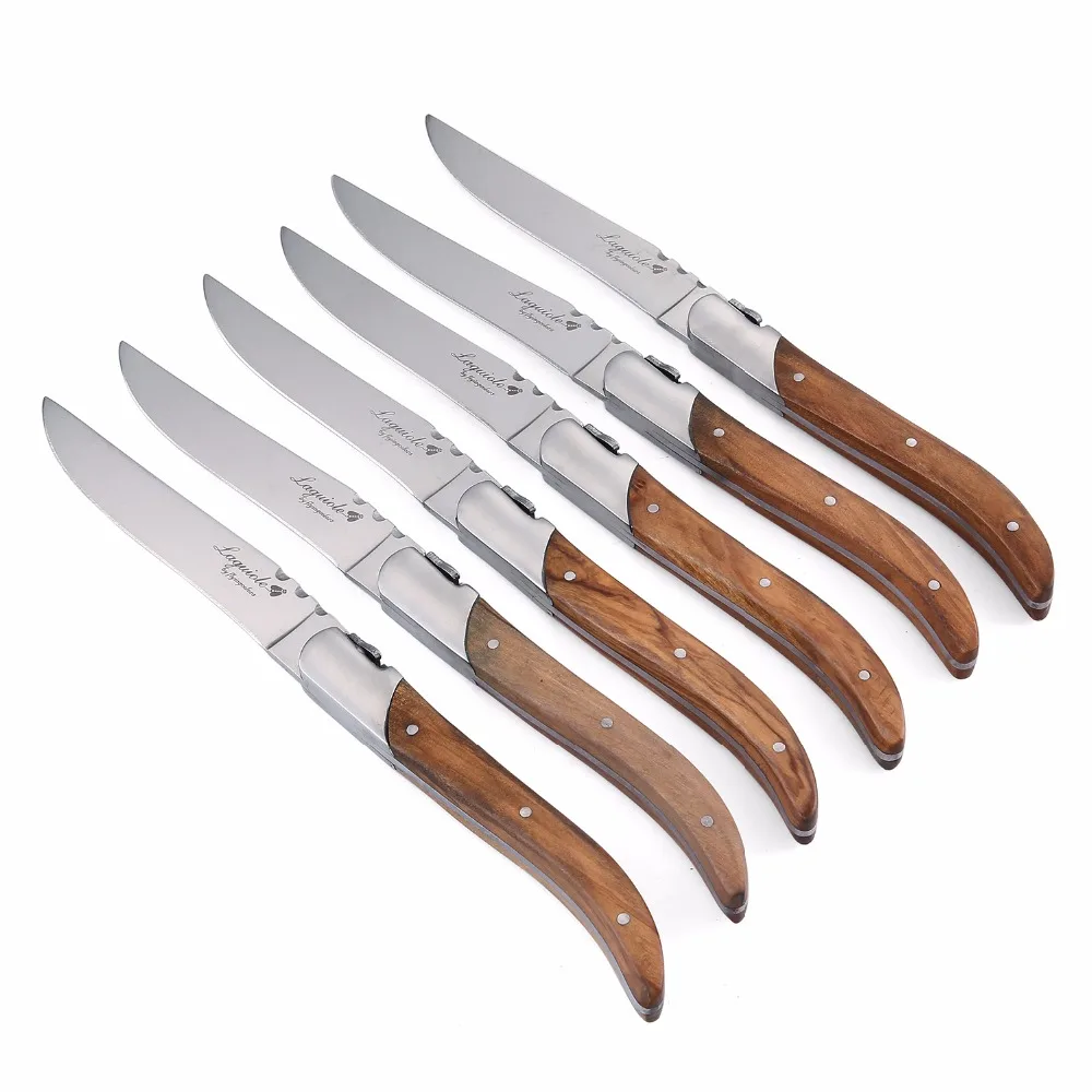 6/8 /10pcs Steak Knife Laguiole style Table knives set Stainless steel Dinner Knife Olive Wood Handle Flatware Christmas Cutlery