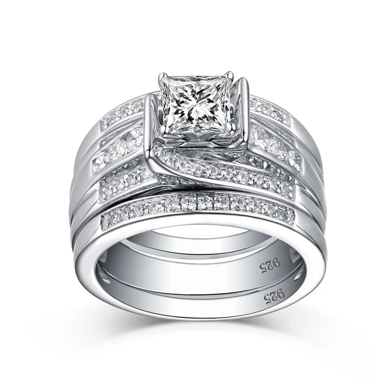 Szjinao 3 pçs conjunto de anel de casamento para mulher prata esterlina 925 moissanite diamante jóias de luxo para o noivado com certificado jm